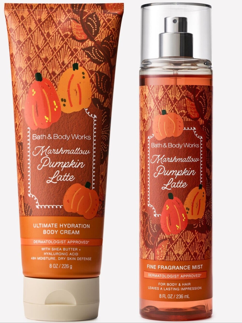 Bath Body Works Marshmallow Pumpkin Latte Body Cream & Fragrance Mist Set NEW
